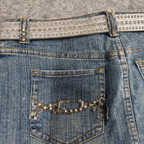 Vintage Y2K Bongo Women's Denim Festival Grunge Micro Mini Skirt Size 7 - Picture 12 of 16